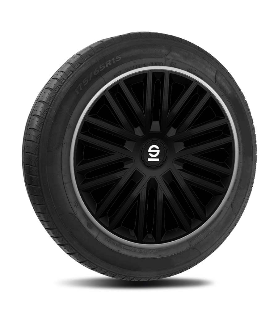 SET 4 COPRICERCHI 15" POLLICI COPRIRUOTA AUTO BERGAMO SPC1585BKGR NERO GRIGIO